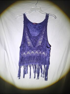 T Party Fashion Purple Crochet Fringe Tank Top
